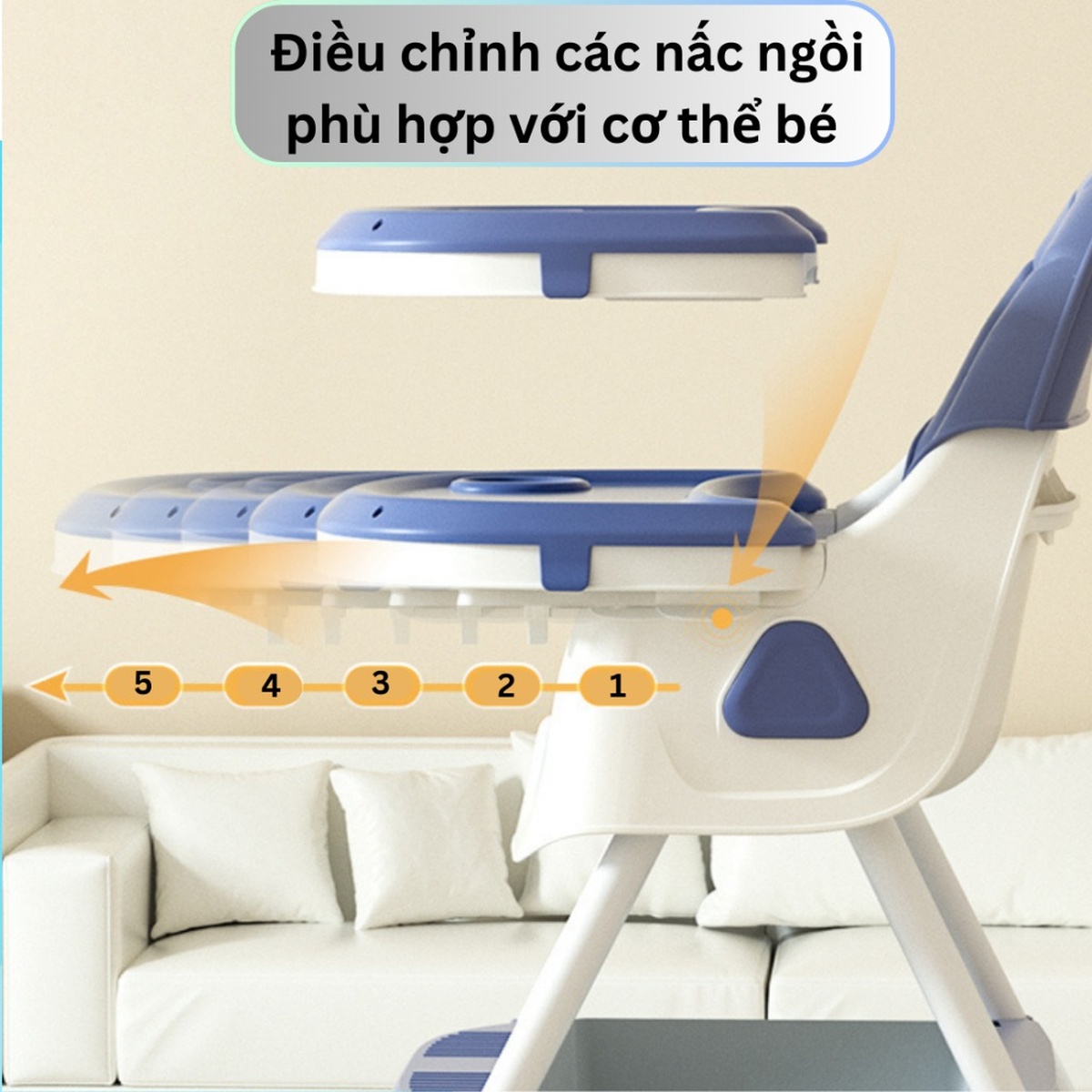 Ghế ăn dặm điều chỉnh độ cao Gluck 619 (Xanh) - mặt trái