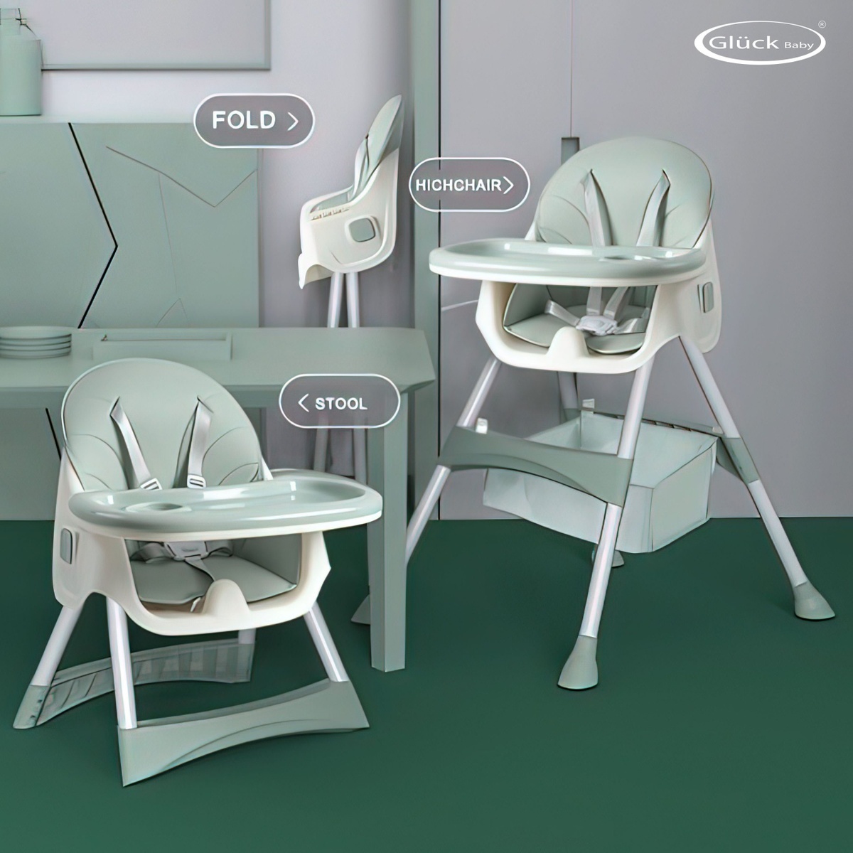 Ghế ăn dặm điều chỉnh độ cao Gluck HN-565  - mặt trái