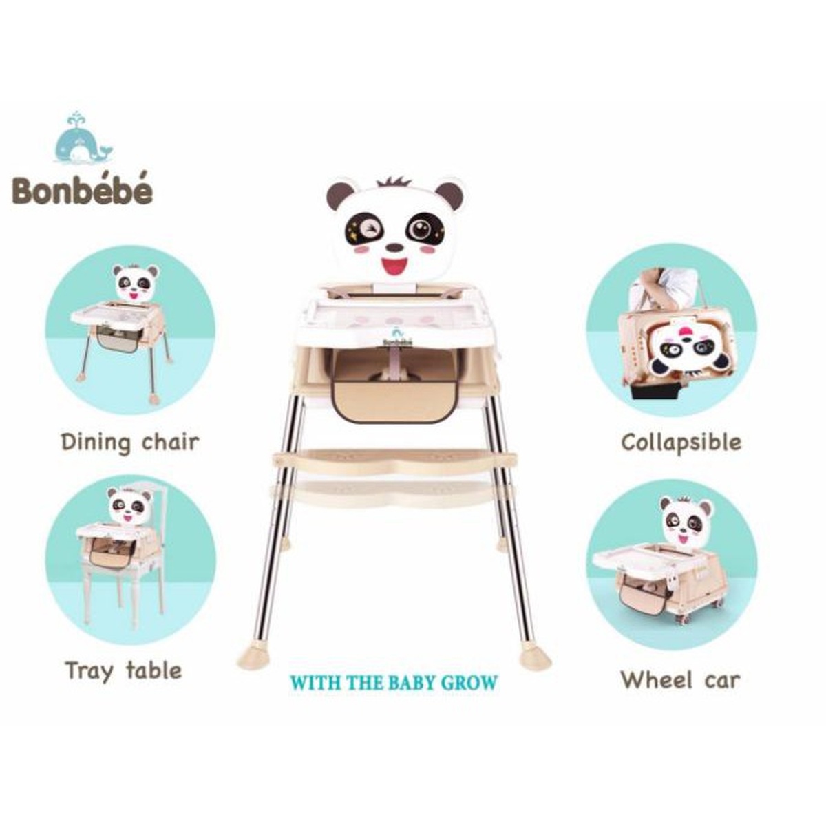 Ghế ăn dặm Bonbébé BB-12 đa năng hình gấu  - góc nghiêng
