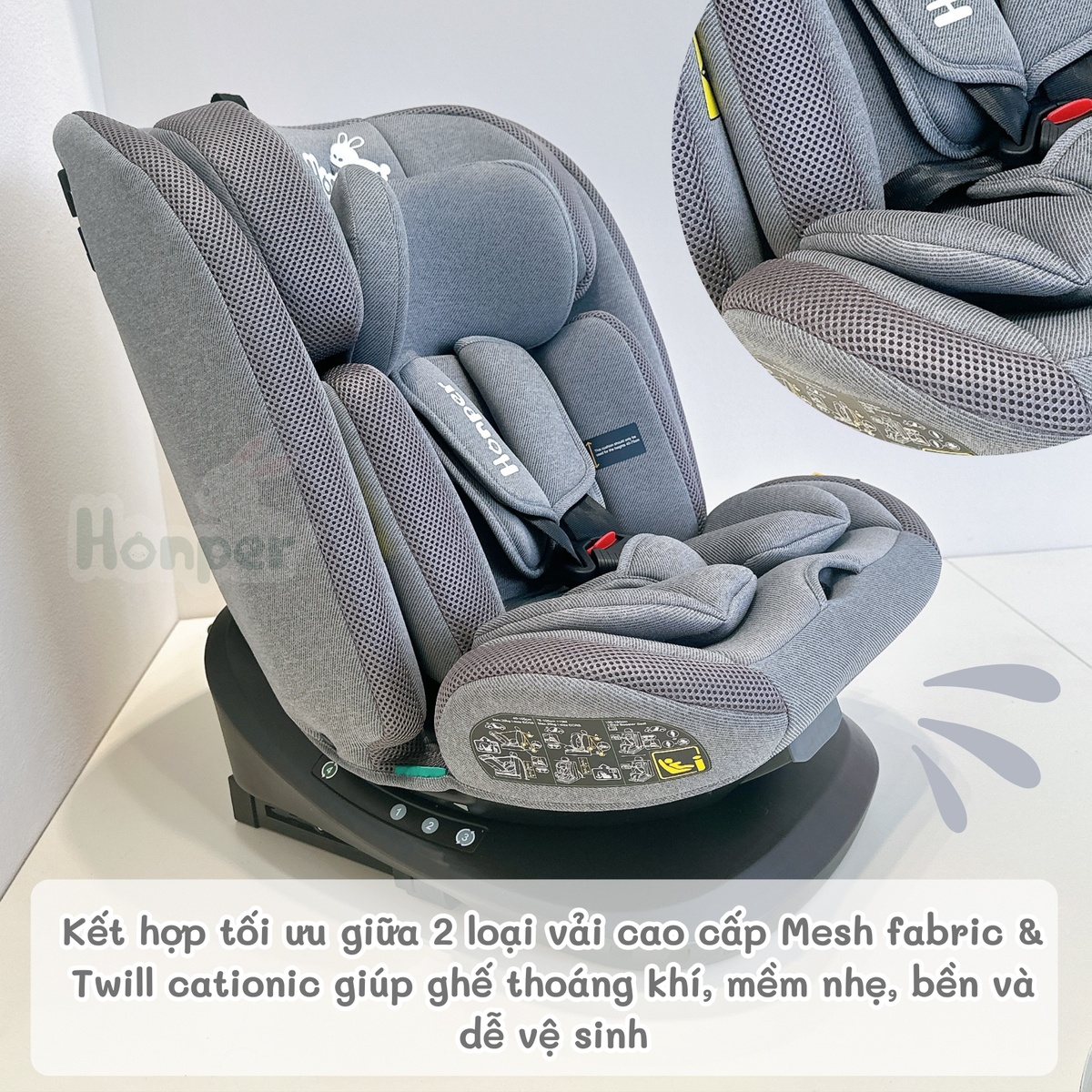 Ghế ngồi ô tô Honper Lux HP870 R129 0-12Y (Ghi) - mặt trái