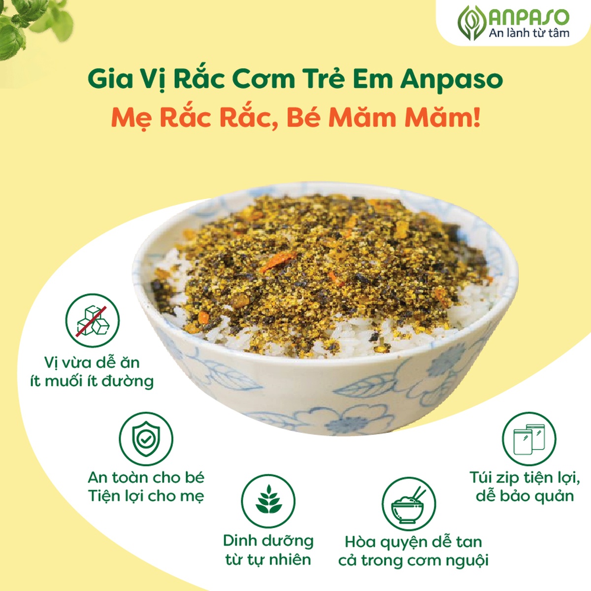 Gia vị rắc cơm trẻ em vị cá hồi Anpaso 35g - góc nghiêng