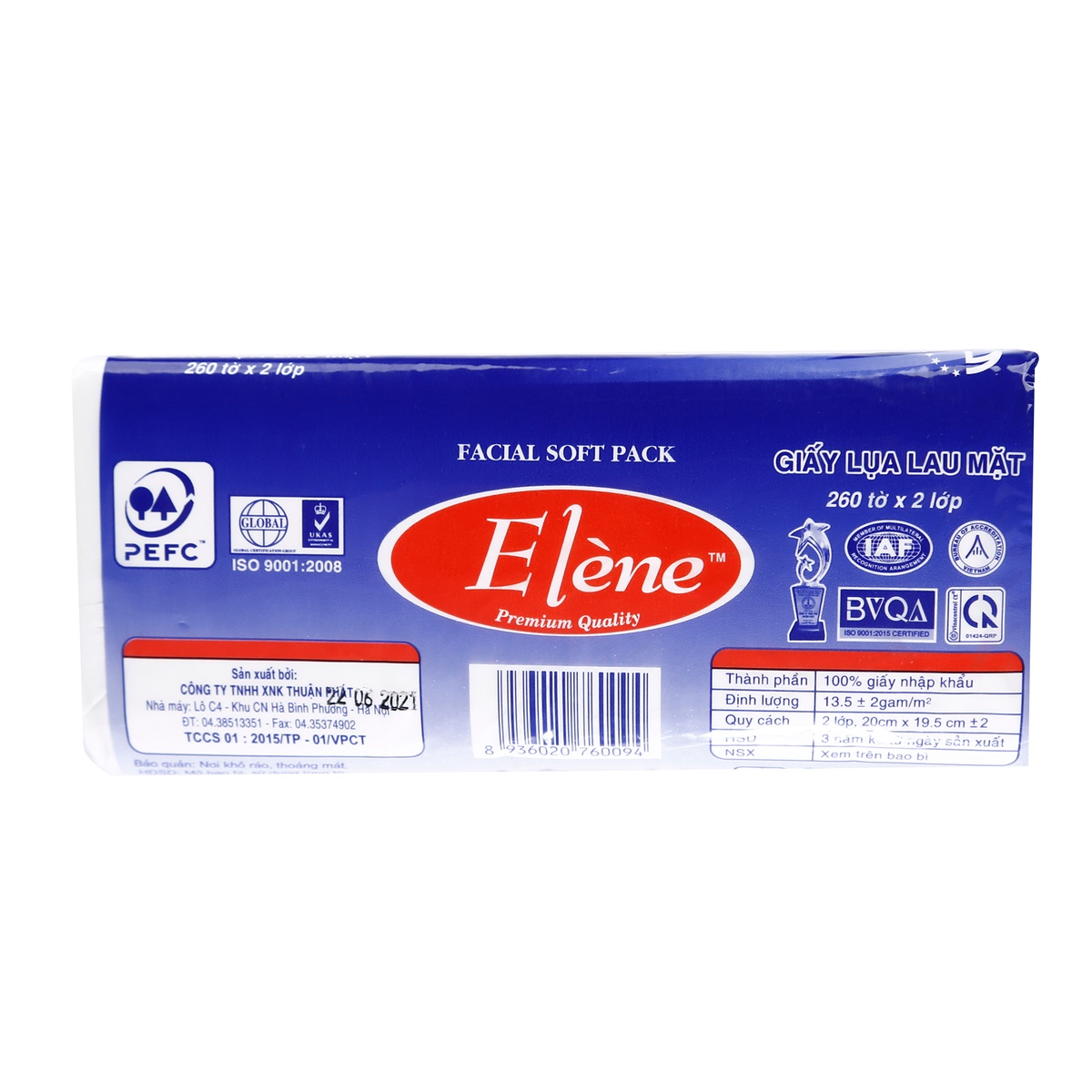 Giấy ăn lụa Elene 2 lớp gói 260 tờ - mặt phải