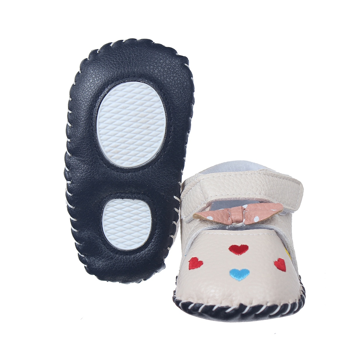 Giày tập đi đính nơ thêu tim nhiều màu Mamago Q09CR - mặt phải