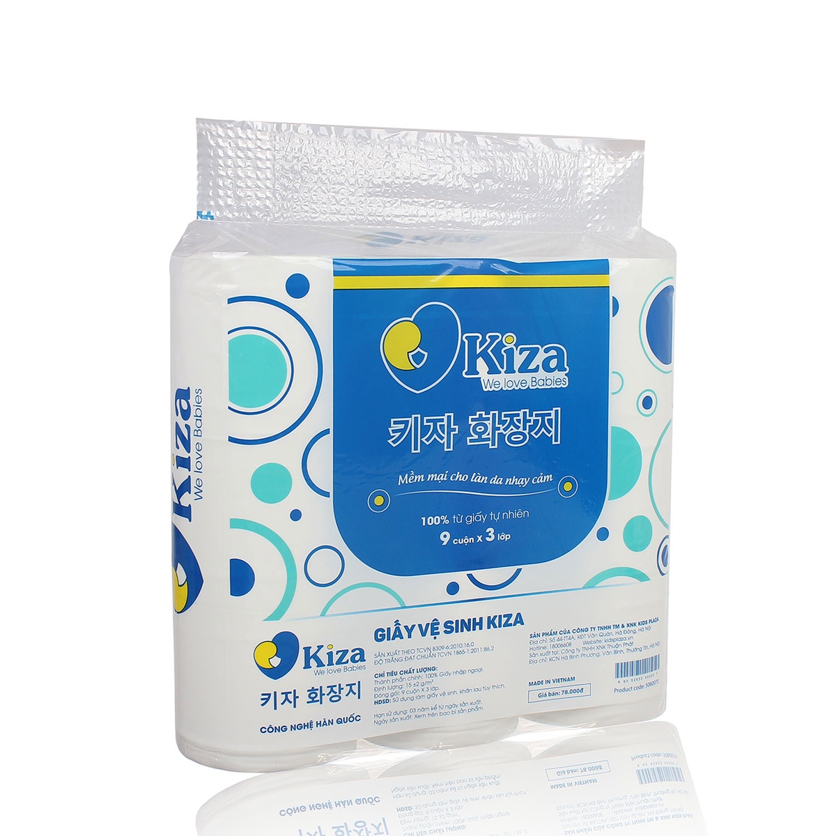 Giấy vệ sinh Kiza 9 cuộn x 3 lớp - góc nghiêng
