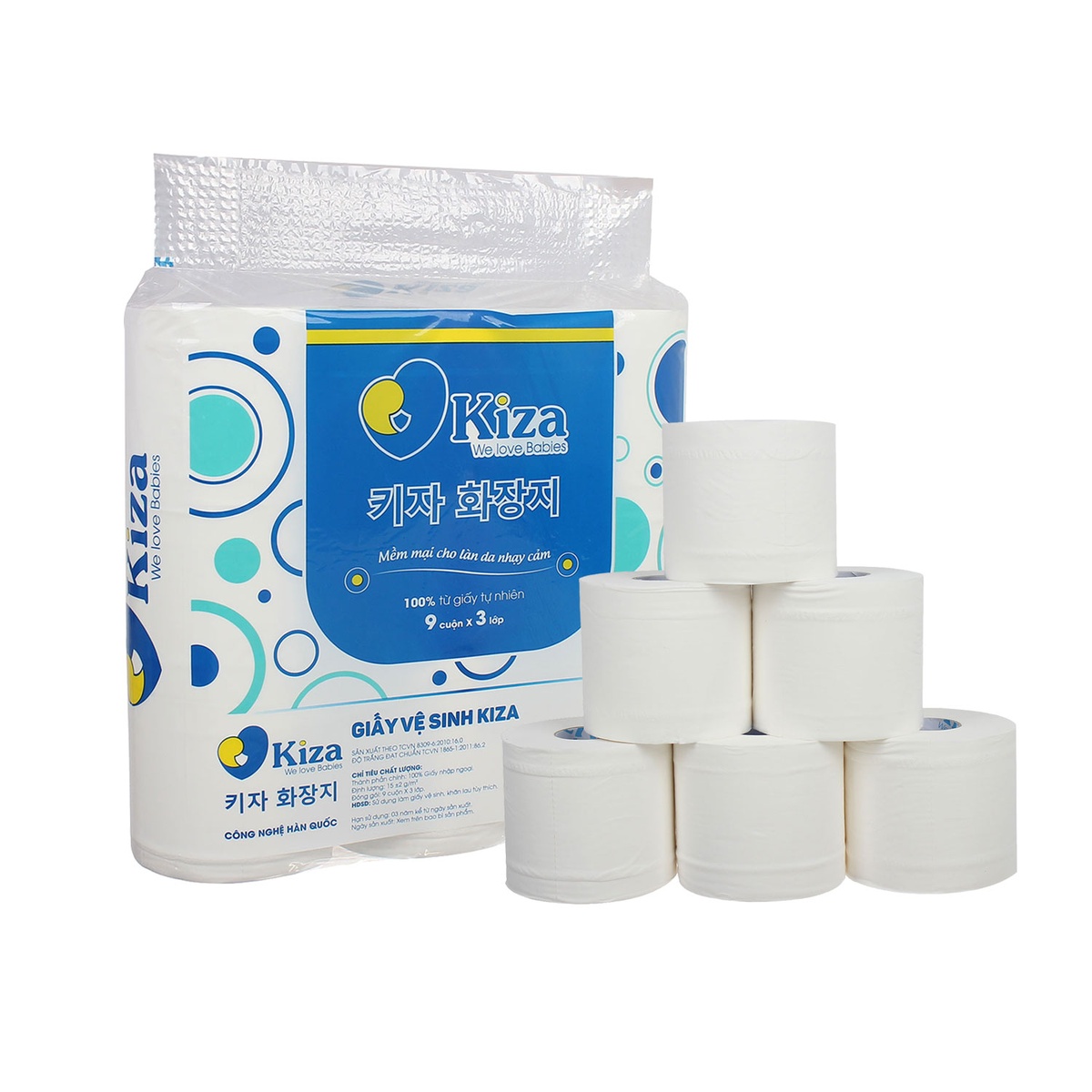 Giấy vệ sinh Kiza 9 cuộn x 3 lớp - mặt sau