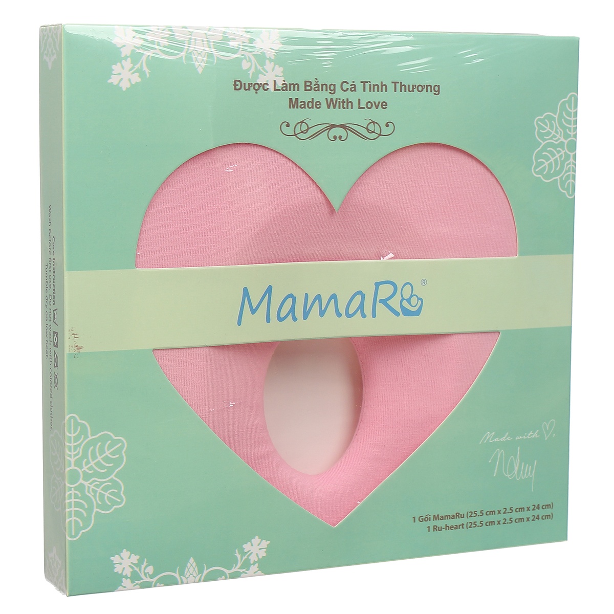 Gối chống bẹp đầu sơ sinh Mamaru (Hồng) - mặt trái