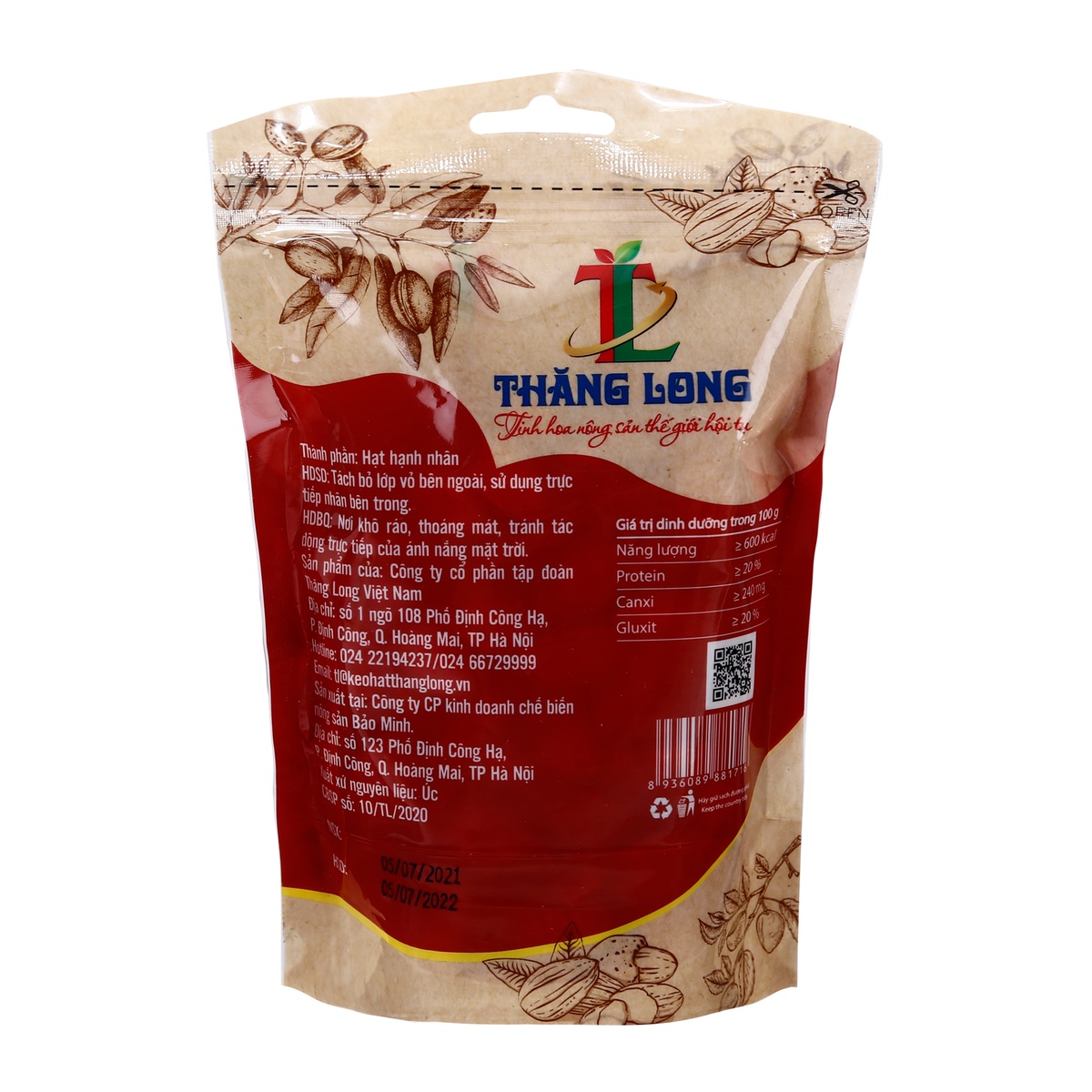 Hạt hạnh nhân Bảo Minh - Túi 200g - mặt trái