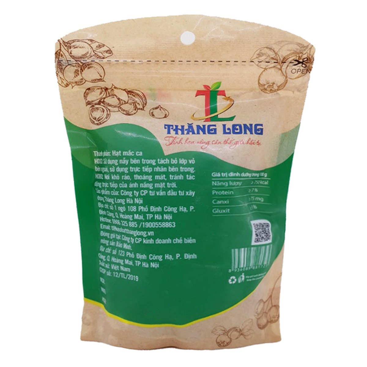 Hạt Mắc ca Bảo Minh - Túi 200g - mặt trái