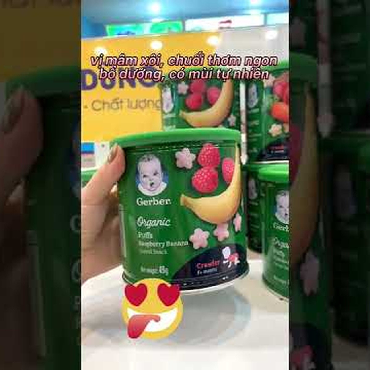 Bánh ăn dặm Gerber Organic vị Mâm xôi chuối 49g cho bé 8M+ - video