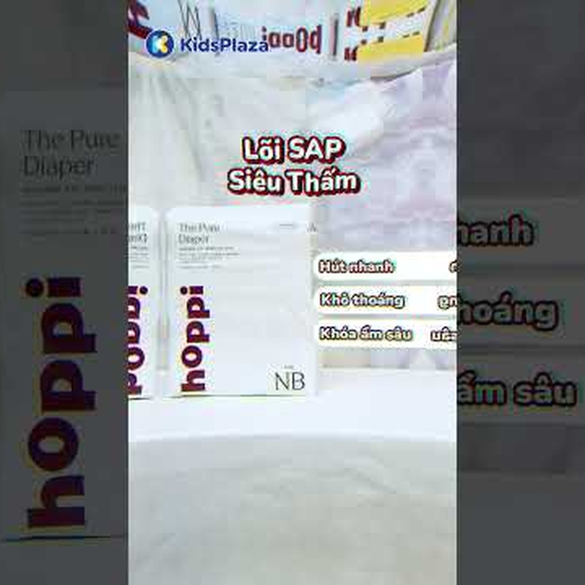 Bỉm - Tã dán Hoppi The Pure size L 40 miếng (cho bé từ 9-13kg) - video