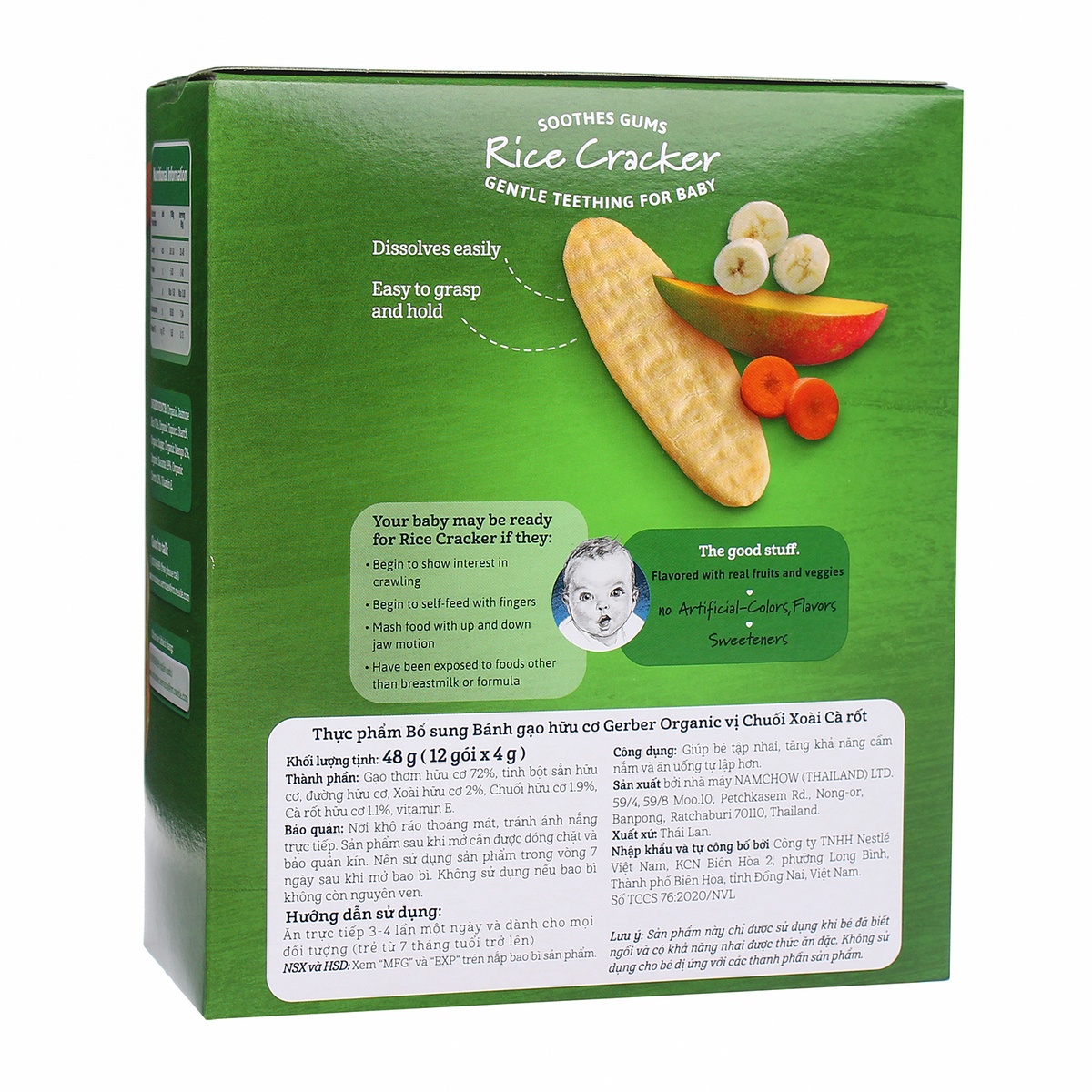 Bánh gạo ăn dặm Gerber Organic vị chuối, xoài, cà rốt cho bé trên 7 tháng (48g) - mặt phải