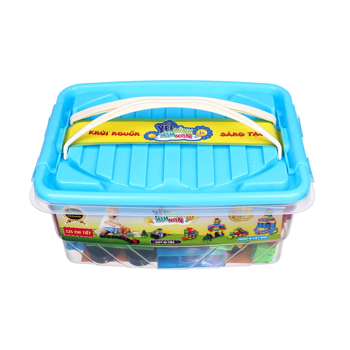Thùng đồ chơi xếp hình 125 chi tiết VJG.366 cho bé trên 3 tuổi - mặt trái