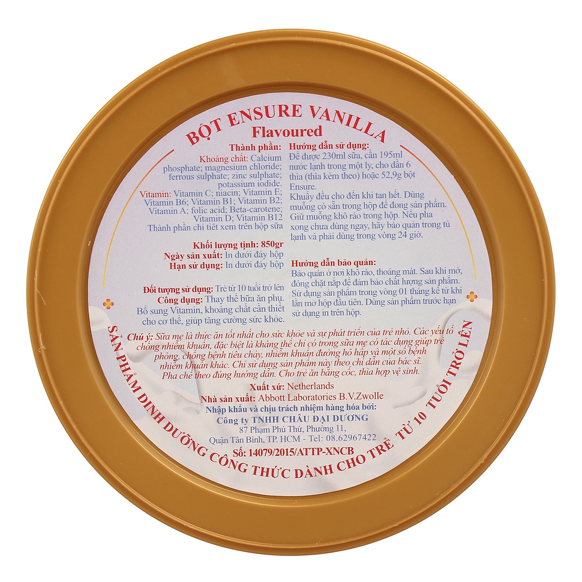 Sữa bột Ensure Úc 850g - mặt sau