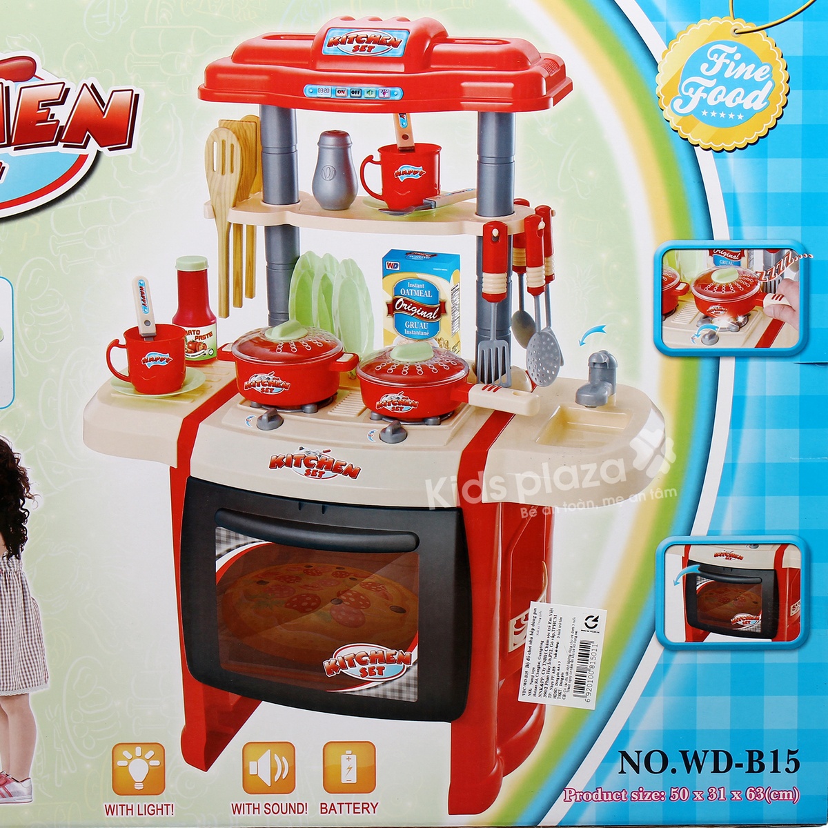 Bộ đồ chơi nhà bếp dùng pin VBC-WD-B15 - góc nghiêng