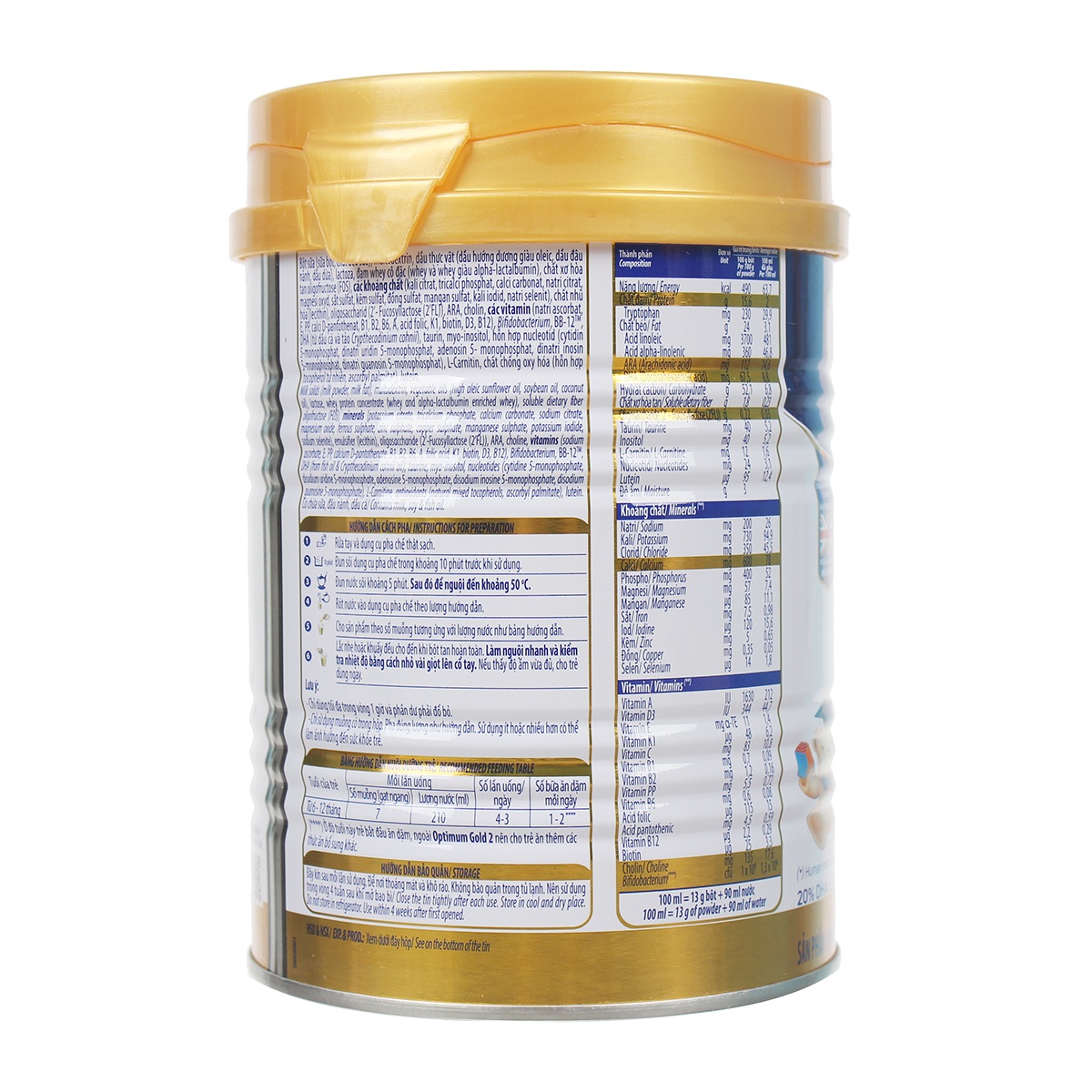 Sữa Vinamilk Optimum Gold 2 400g cho bé 6M-12M - mặt phải
