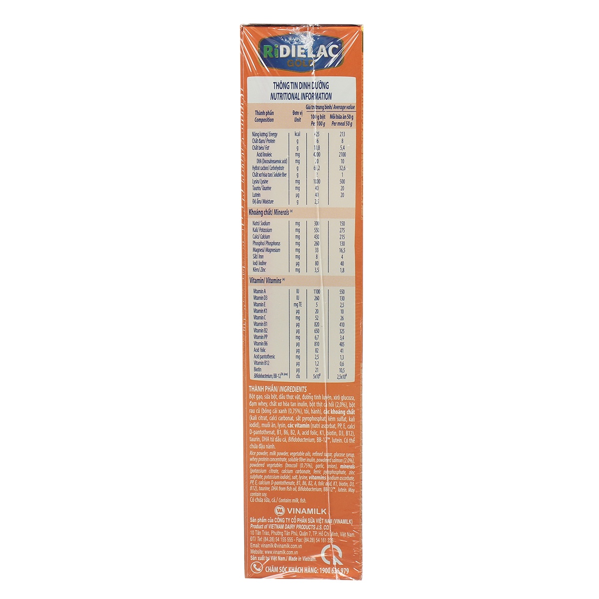 Bột ăn dặm Ridielac Gold cá hồi, bông cải xanh 200g cho bé 7M-24M - mặt phải