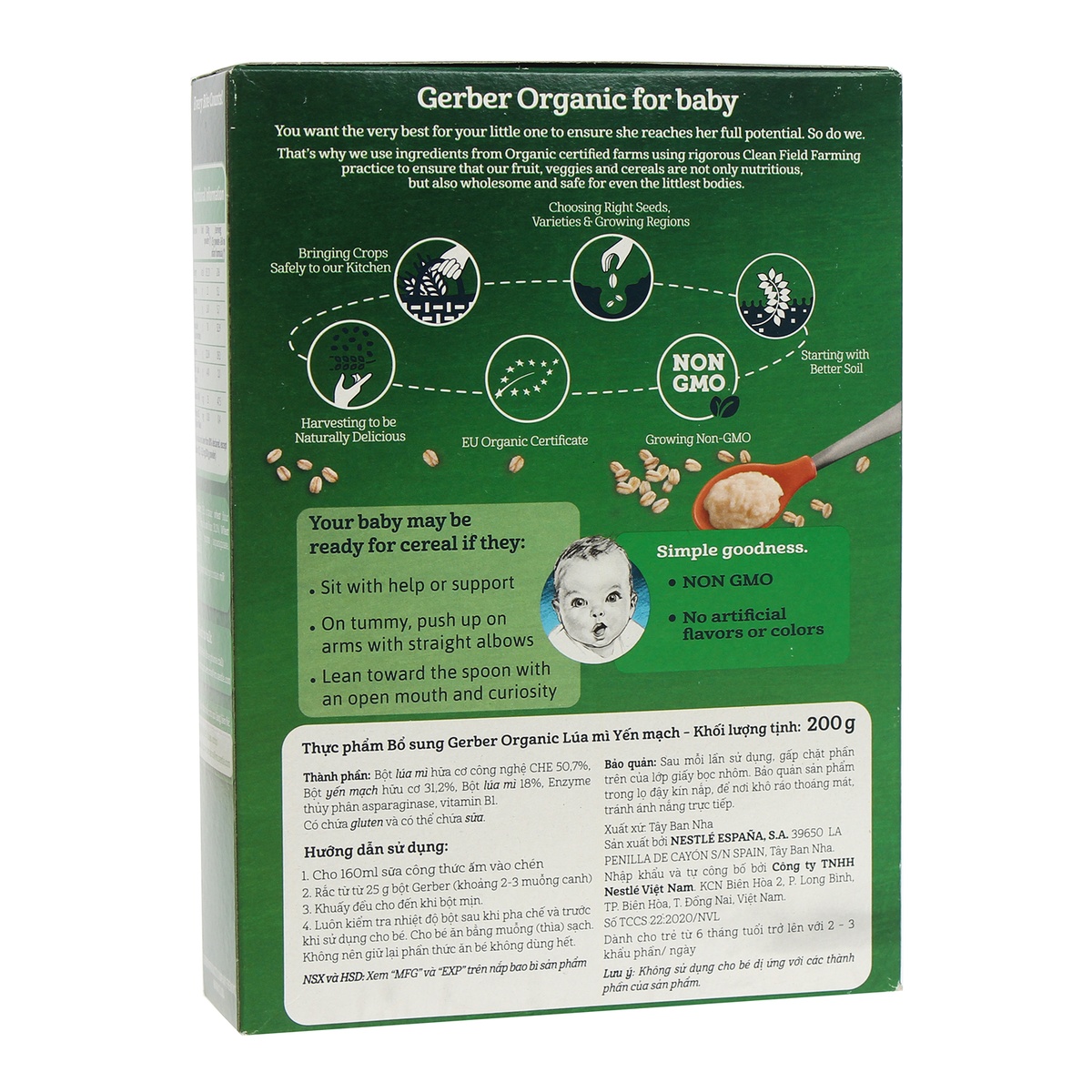 Bột ăn dặm Gerber Organic lúa mì yến mạch 200g cho bé 6M+ - mặt phải