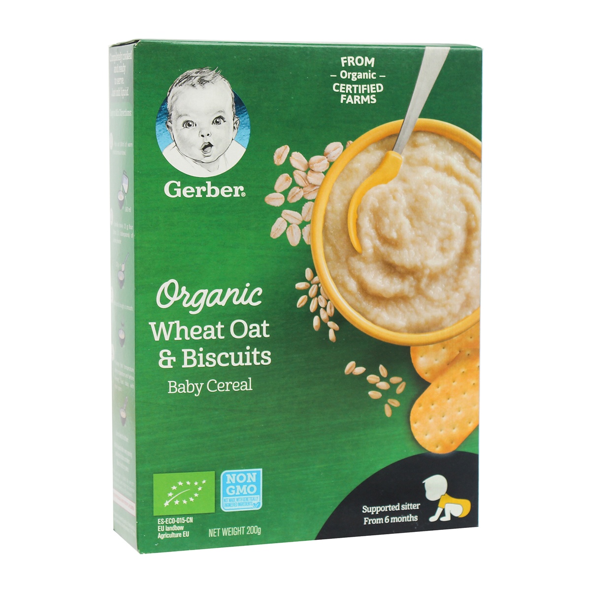 Bột ăn dặm Gerber Organic lúa mì yến mạch bánh quy 200g cho bé 6M+ - mặt trái