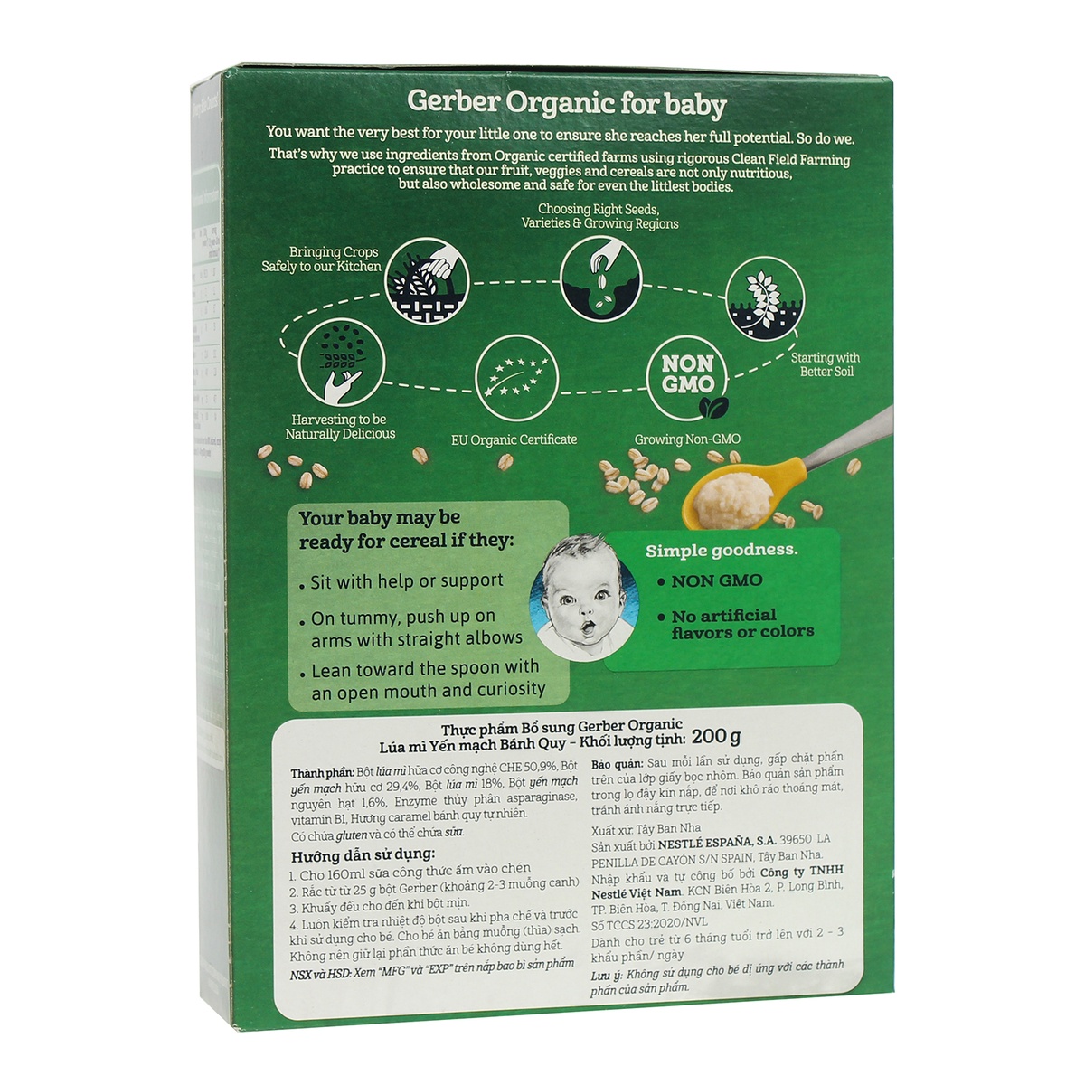 Bột ăn dặm Gerber Organic lúa mì yến mạch bánh quy 200g cho bé 6M+ - mặt phải