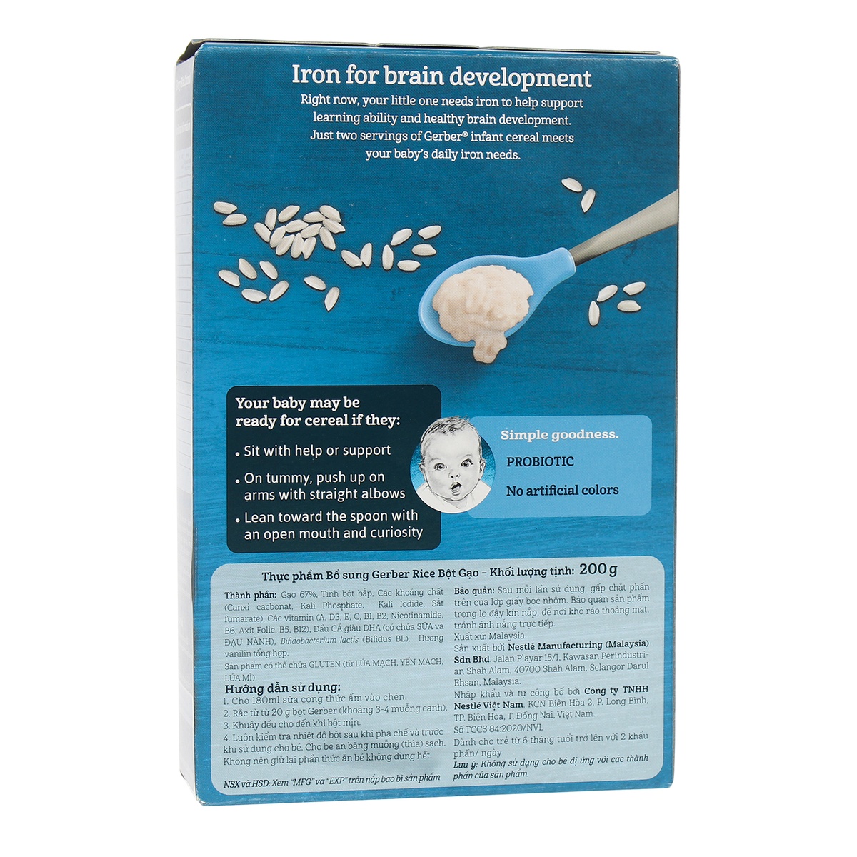 Bột ăn dặm Gerber vị gạo 200g cho bé 6M+ - mặt phải
