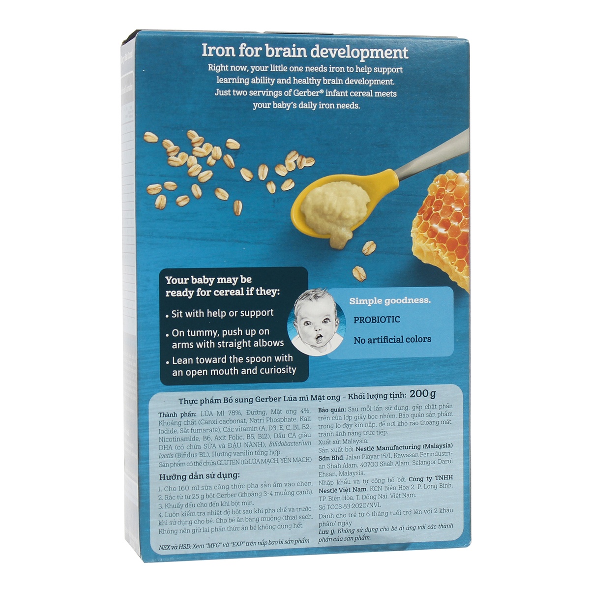 Bột ăn dặm Gerber vị lúa mì mật ong 200g cho bé 6M+ - mặt phải