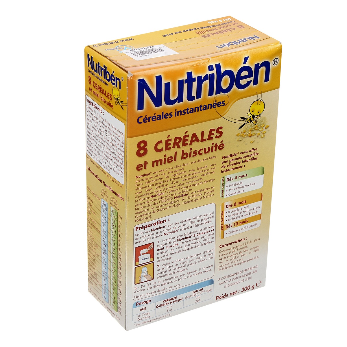 Bột ngũ cốc mật ong, hương bích quy Nutriben 300g 6T - mặt trái