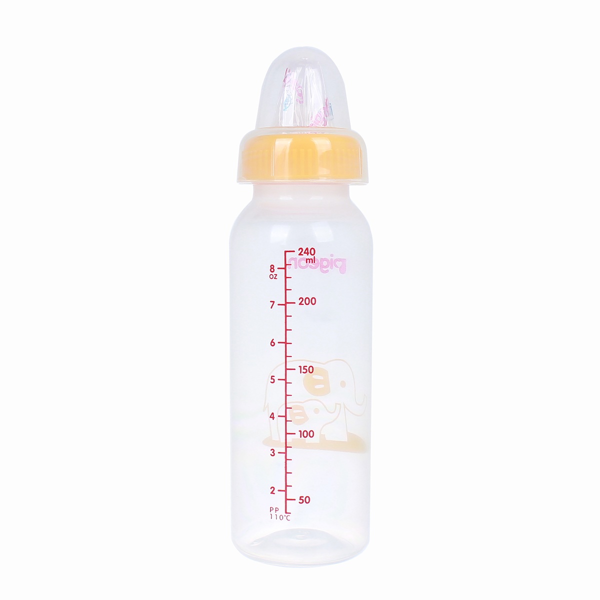 Bình sữa Pigeon PP tiêu chuẩn 240ml in hình chú voi ngộ nghĩnh - mặt phải