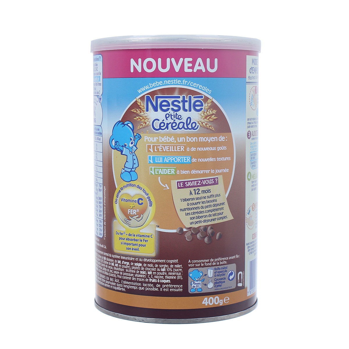 Bột pha sữa Nestle vị Chocolate - mặt trái