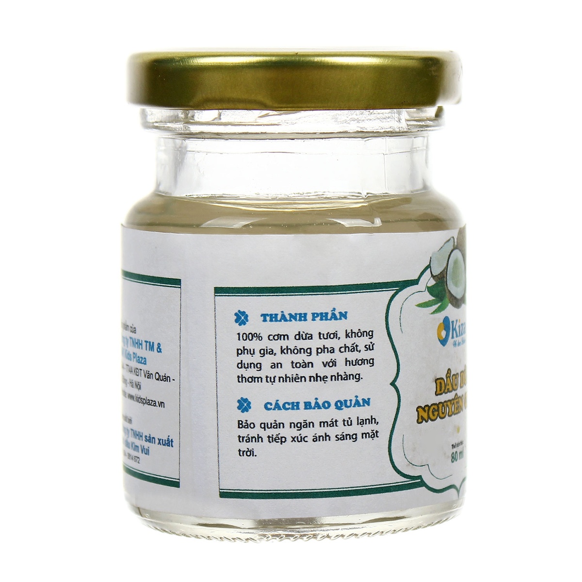 Dầu dừa cao cấp Kiza 80ml - mặt sau