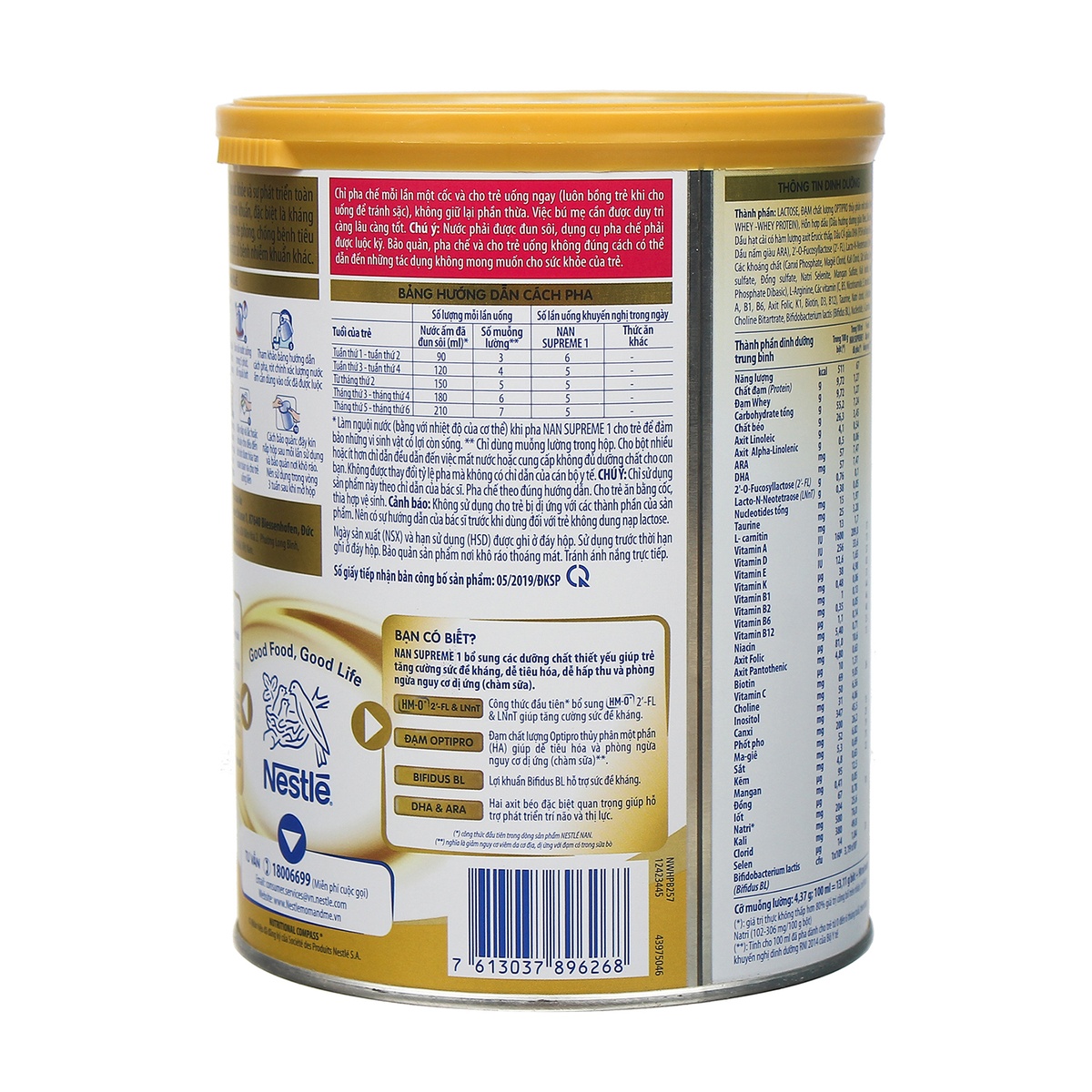Sữa Nan Supreme Thụy Sỹ (công thức bổ sung 2-HMO) số 1 800g - góc nghiêng