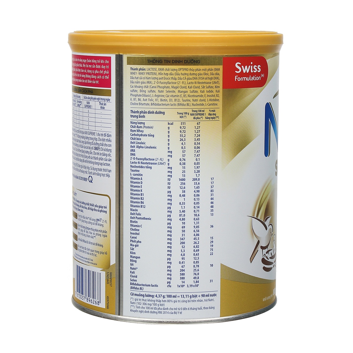 Sữa Nan Supreme Thụy Sỹ (công thức bổ sung 2-HMO) số 1 800g - mặt phải