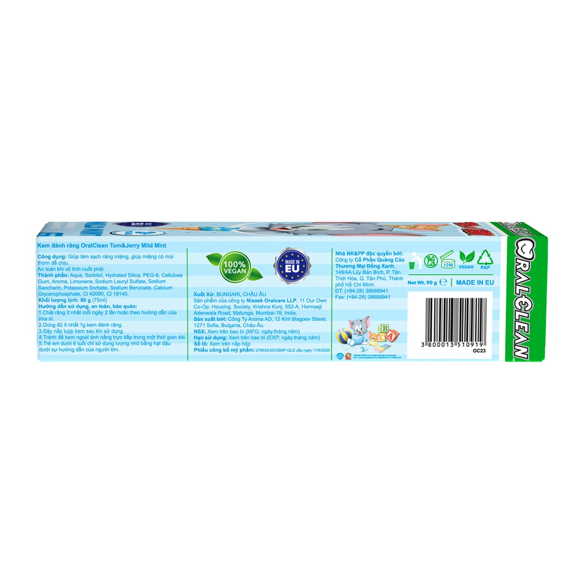 Kem đánh răng Oral Clean Tom&Jerry hương bạc hà 90g 2Y+ - hình 6
