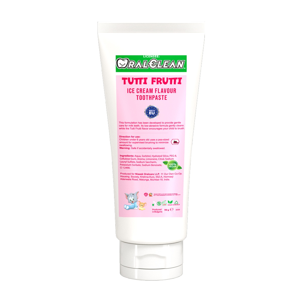 Kem đánh răng Oral Clean Tom&Jerry hương dâu 90g 2Y+ - mặt trái