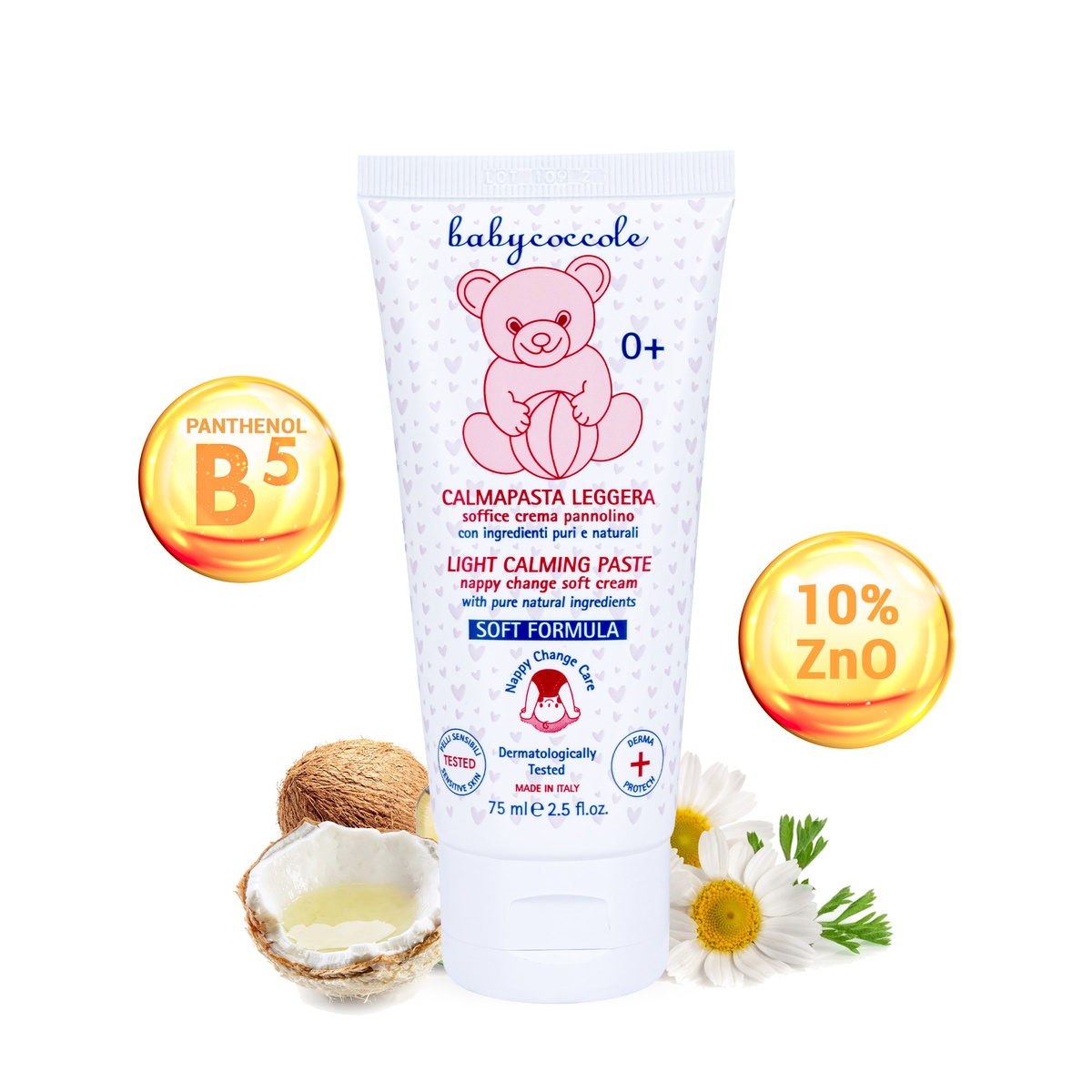 Kem chống và trị hăm chiết xuất hoa cúc, PANTHENOL và ZnO Babycoccole 0M+ 75ml - mặt phải