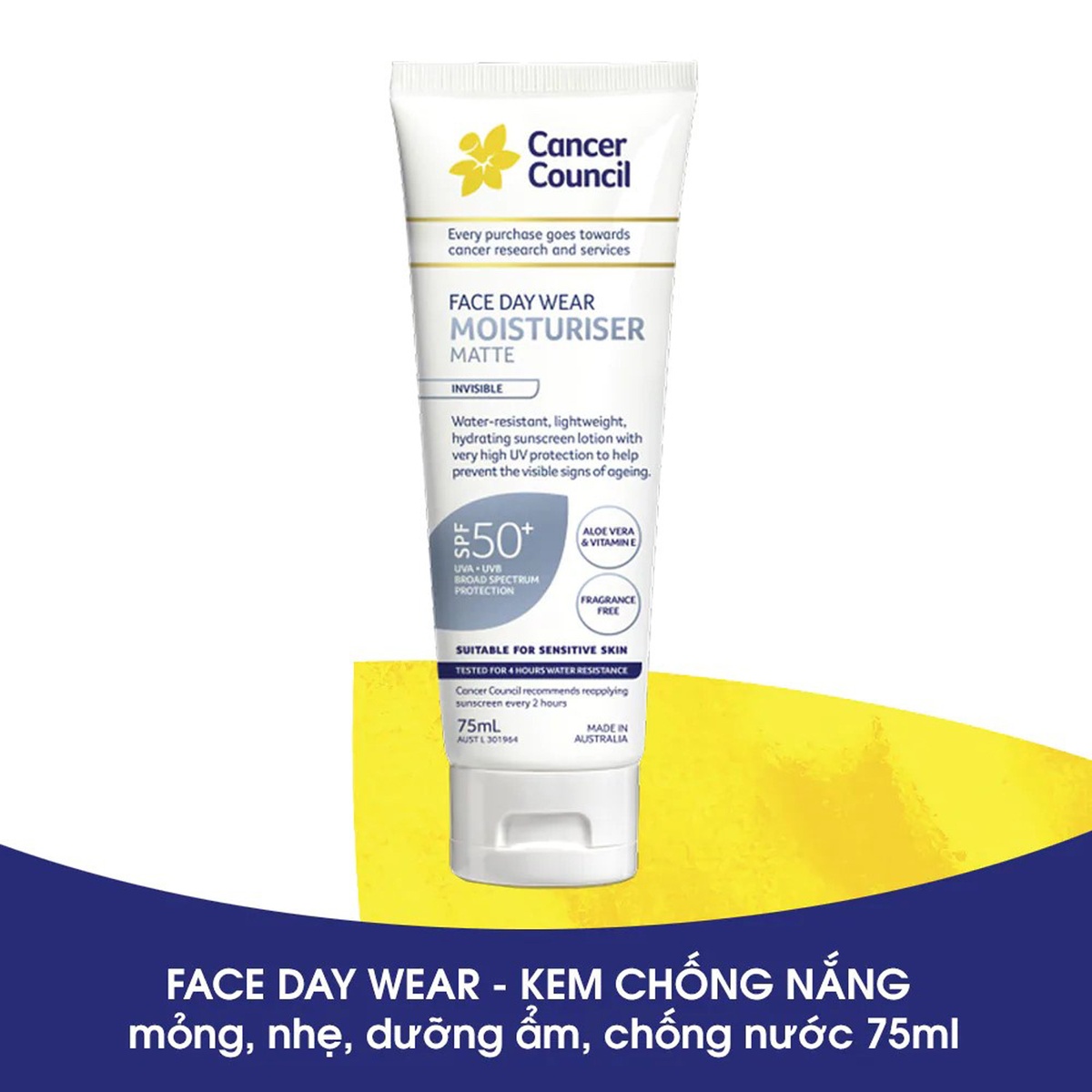 Kem chống nắng  Cancer Council Face Day Wear SPF50+/PA++++ (75ml) - mặt sau