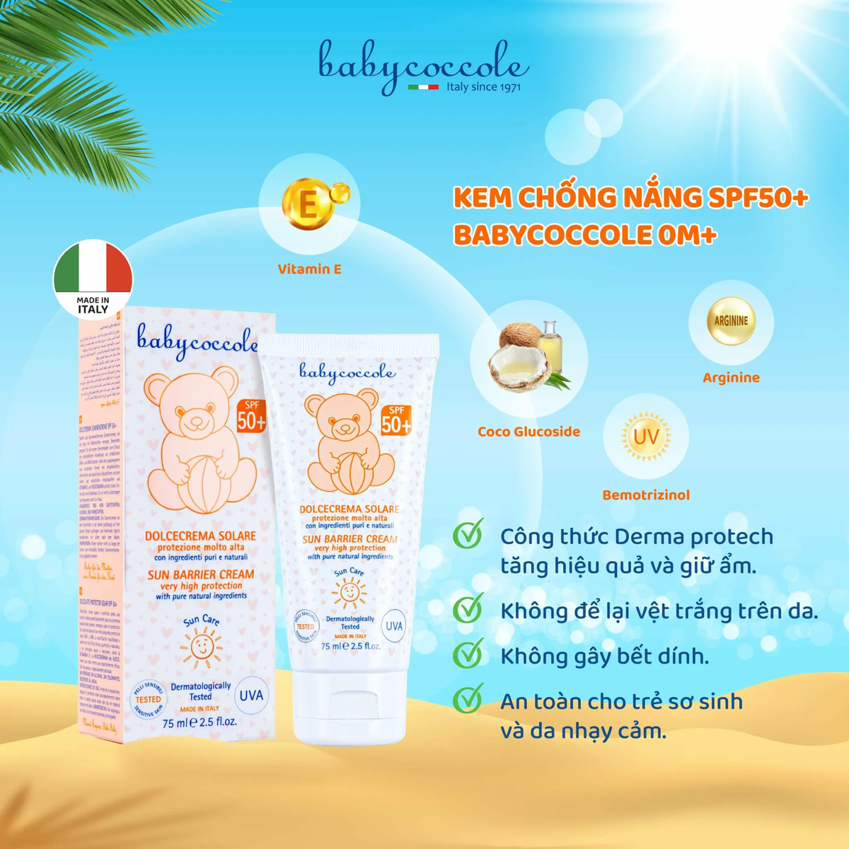 Kem chống nắng cho bé Babycoccole 75ml (0M+) - mặt phải
