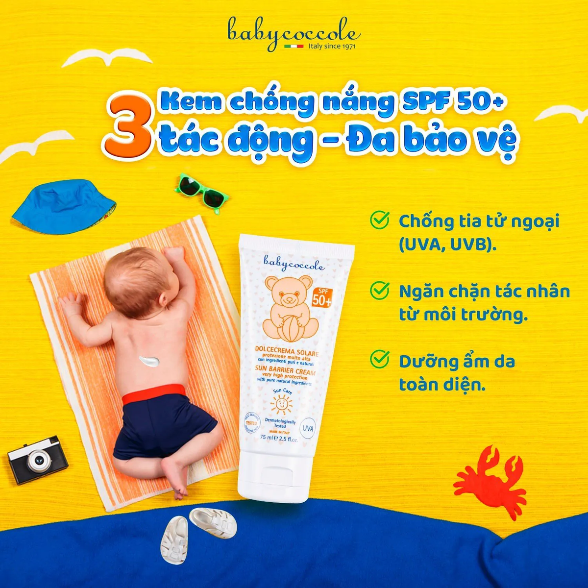 Kem chống nắng cho bé Babycoccole 75ml (0M+) - góc nghiêng