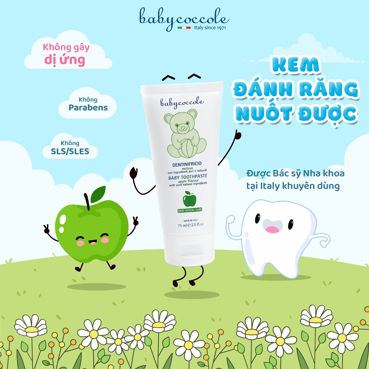 Kem đánh răng Babycoccole hương chuối 75ml 12M+ - góc nghiêng