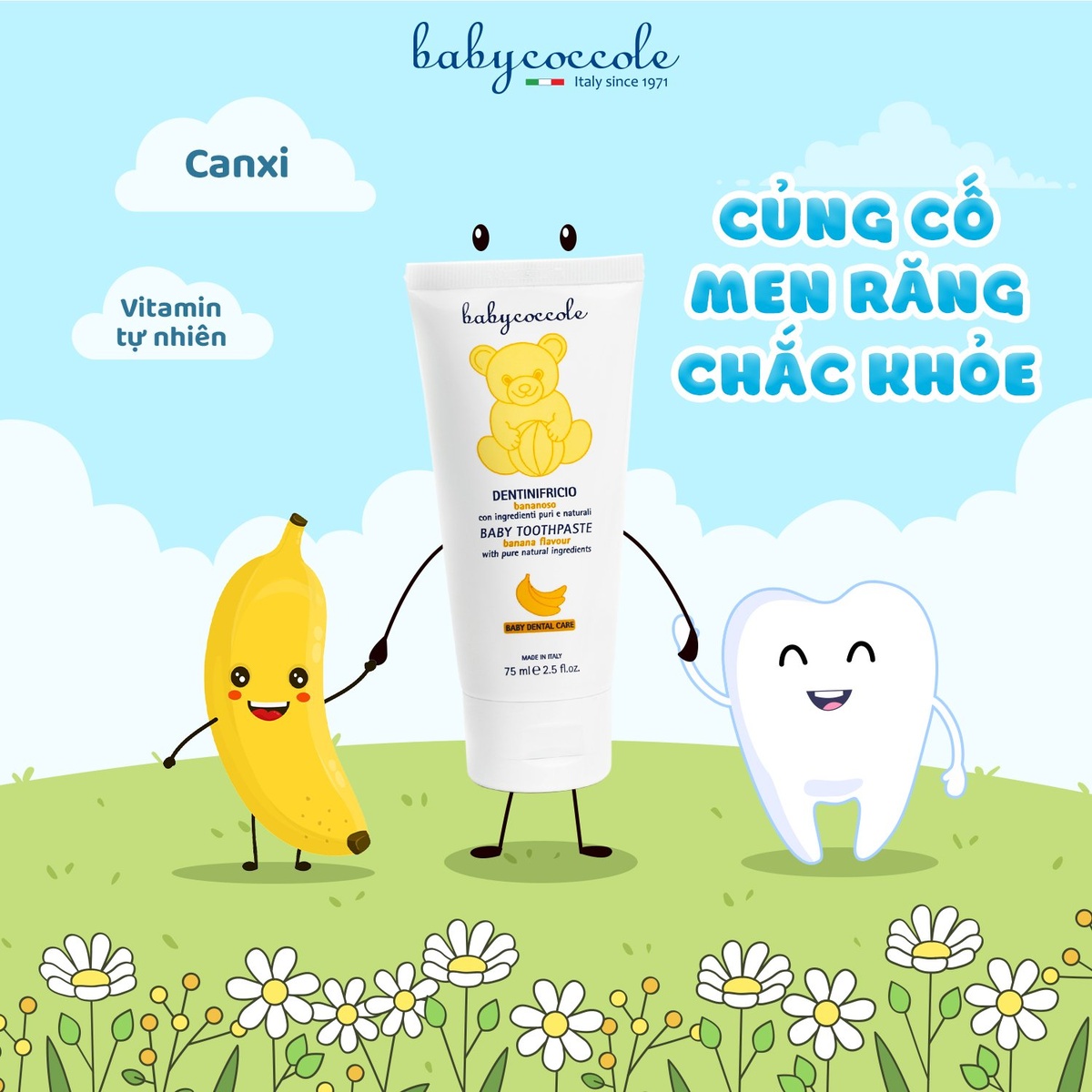 Kem đánh răng Babycoccole hương chuối 75ml 12M+ - mặt sau