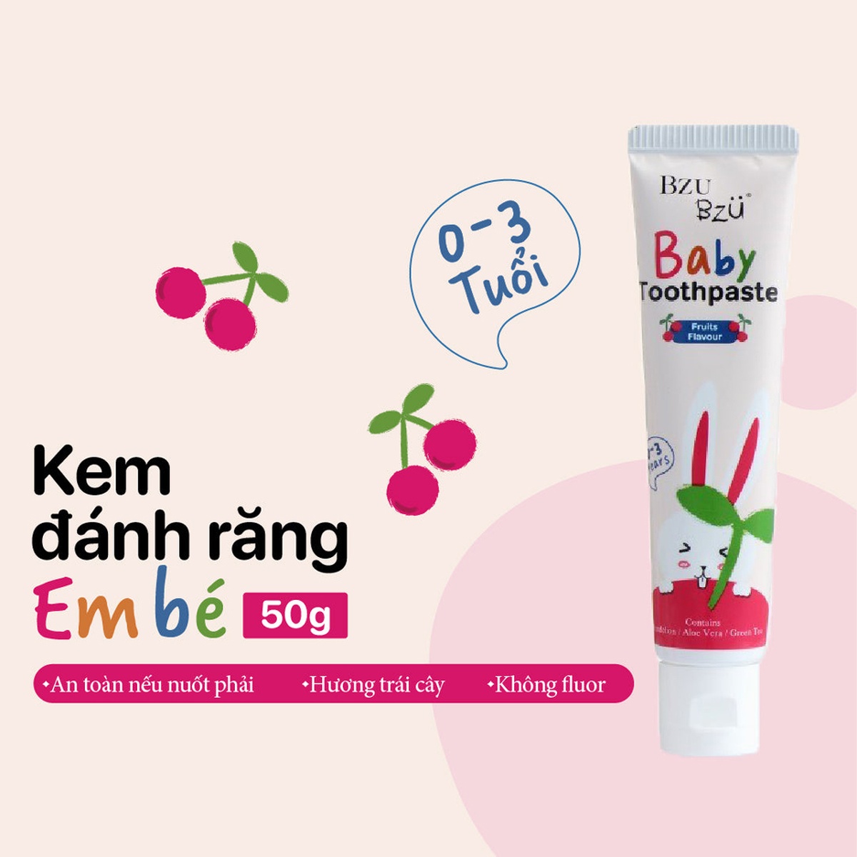 Kem đánh răng Bzu Bzu cho bé trên 0-3 tuổi (50g) - mặt trái