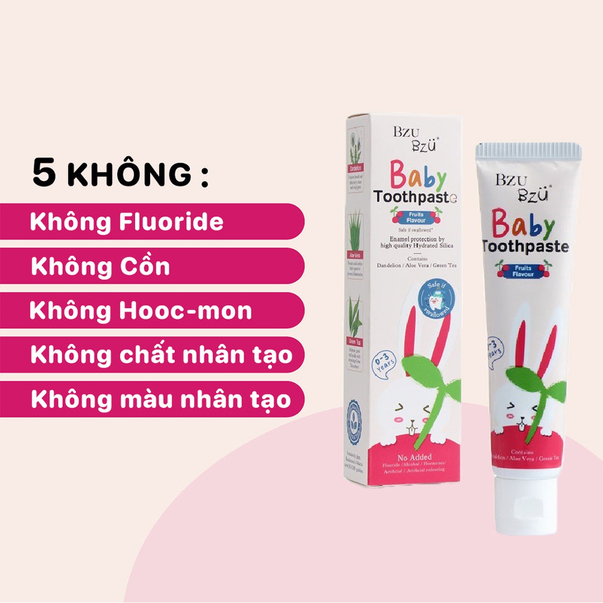 Kem đánh răng Bzu Bzu cho bé trên 0-3 tuổi (50g) - mặt phải