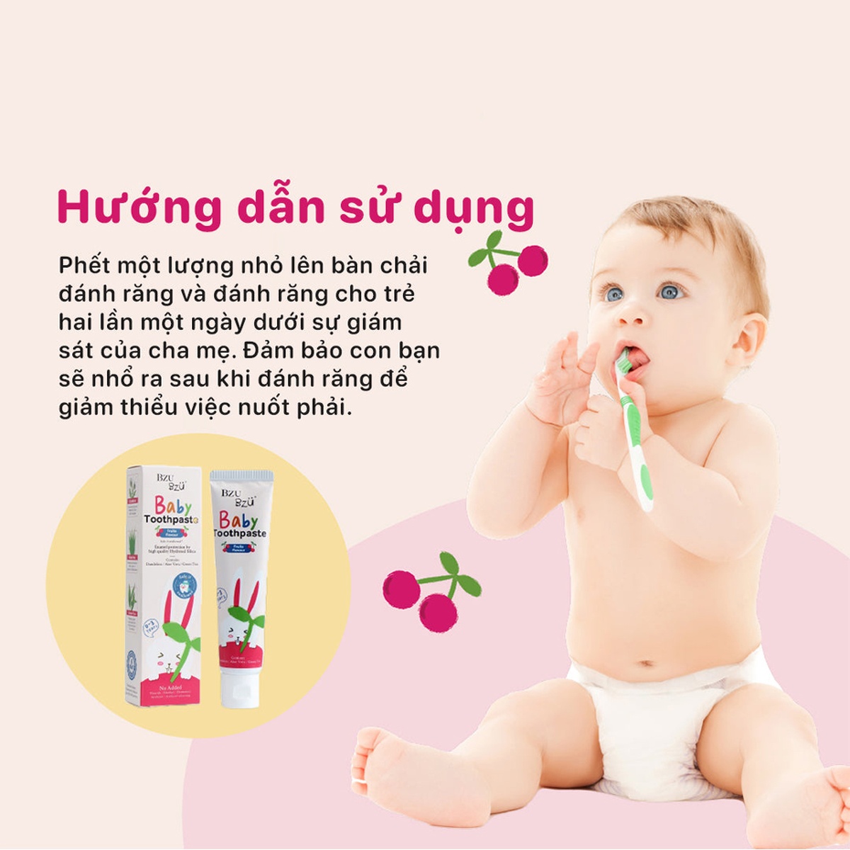 Kem đánh răng Bzu Bzu cho bé trên 0-3 tuổi (50g) - góc nghiêng