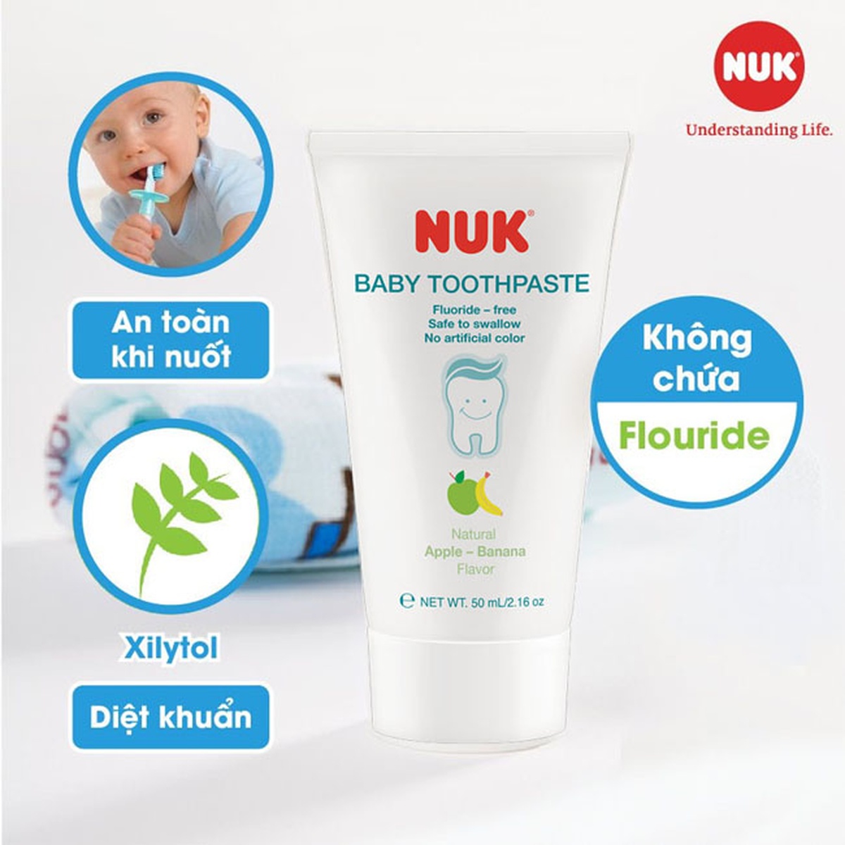 Kem đánh răng trẻ em Nuk NU21425 dành cho bé từ 3-36 tháng tuổi - mặt trái