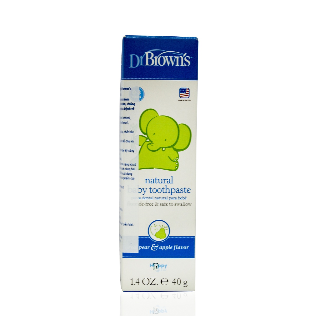 Kem đánh răng Organic Dr Brown vị táo cho bé từ 0 đến 3 tuổi - mặt trái