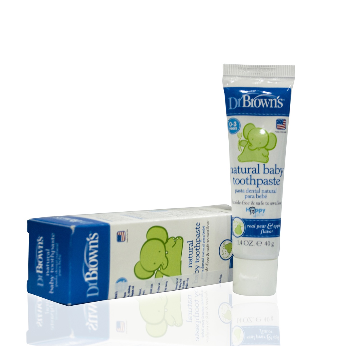 Kem đánh răng Organic Dr Brown vị táo cho bé từ 0 đến 3 tuổi - góc nghiêng
