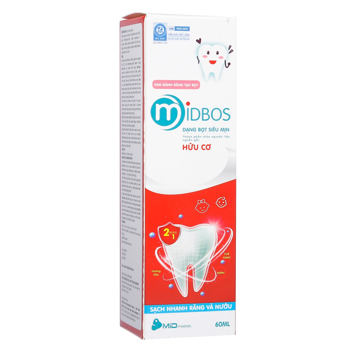 Kem đánh răng tạo bọt Midbos 60ml - mặt trái