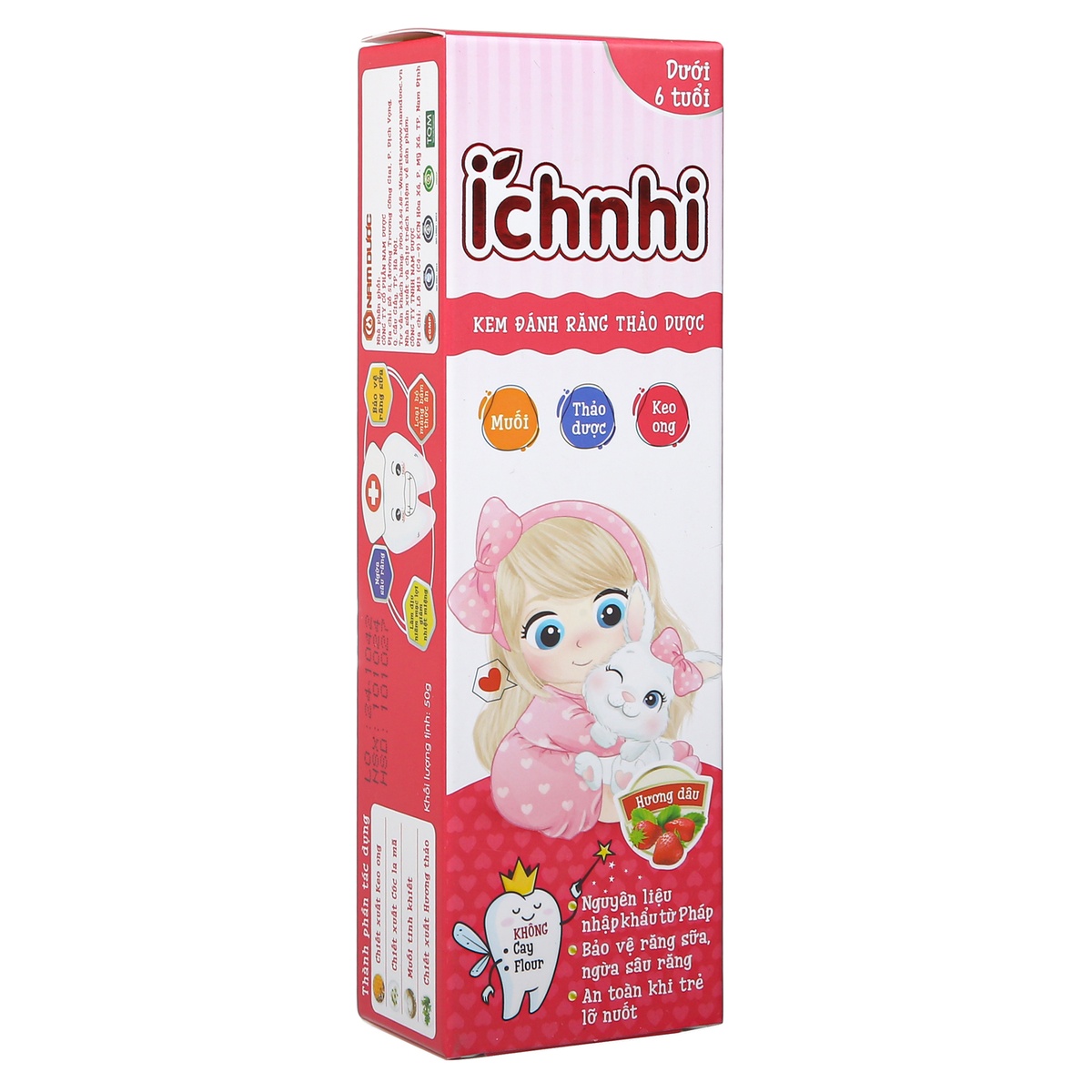 Kem đánh răng thảo dược Ích Nhi hương dâu 50g (<6Y) - mặt trái