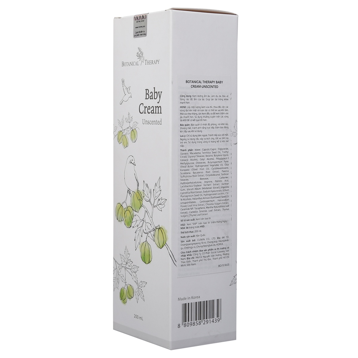 Kem dưỡng da không mùi B.Therapy 200ml - mặt phải