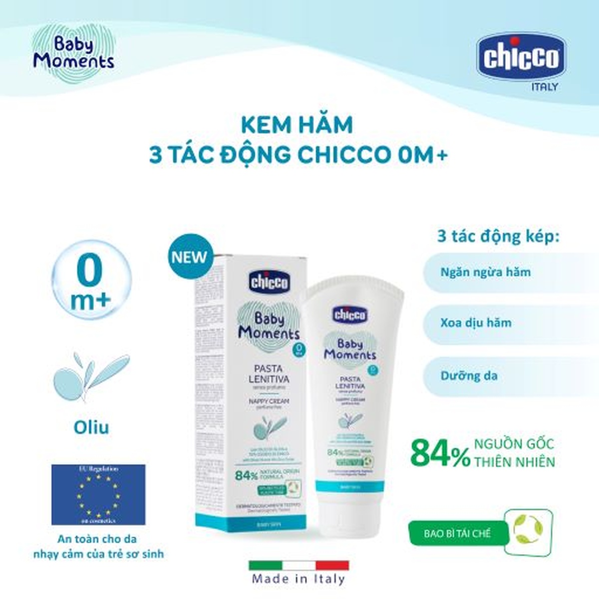 Kem hăm ba tác động Chicco 0M+ 100ml - mặt phải