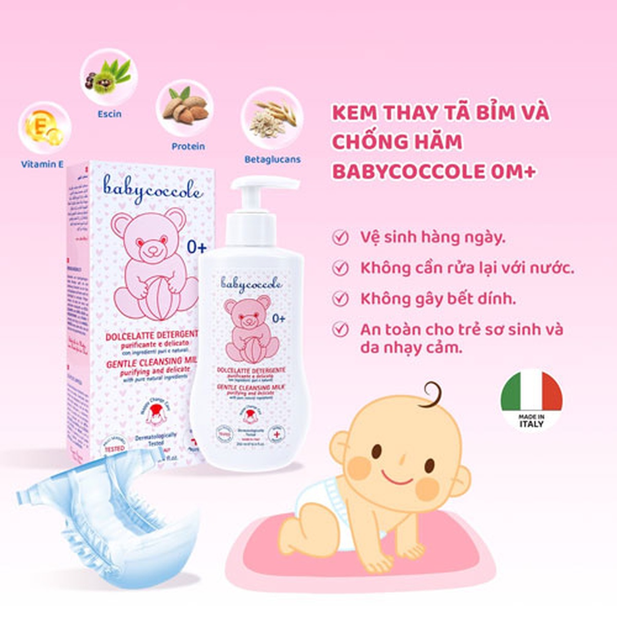 Kem thay tã bỉm, chống hăm BabyCoccole 250ml 0M+ - mặt phải